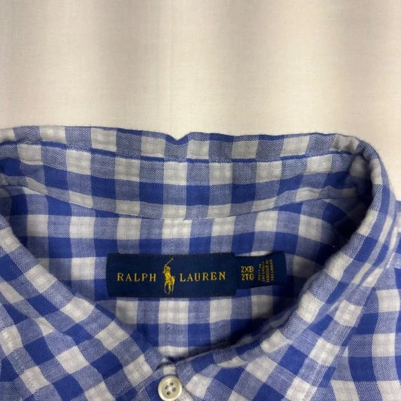 Ralph Lauren Mens 2XB Blue White Gingham Button Down Shirt Long Sleeve Cotton - Picture 4 of 8